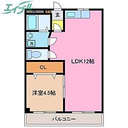 サンハイム宮西 1LDKの間取図画像
