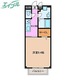 ユトリロ A棟 1Kの間取図画像