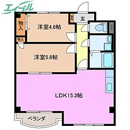 パステル大井手1 2LDKの間取図画像
