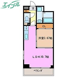 S-FORT四日市元町 1LDKの間取図画像
