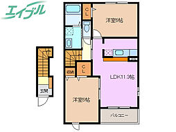 プラシード阿倉川B 2LDKの間取図画像