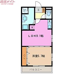 カーザ北勢 1LDKの間取図画像