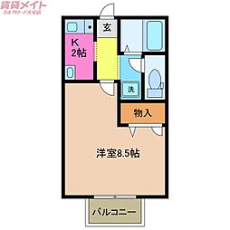 ハイツソートフルB 1Kの間取図画像