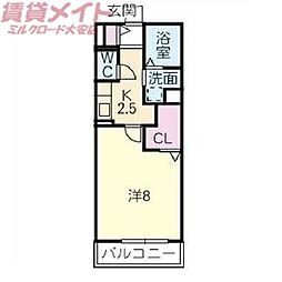 ガノスA 1Kの間取図画像