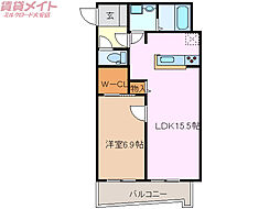 シティーリバーフォレスト 1LDKの間取図画像