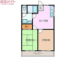 カーサ・山城 2DKの間取図画像