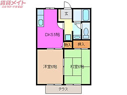 サンビレッジ平塚A 2DKの間取図画像