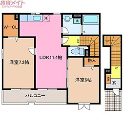 フリージアマツバ 2LDKの間取図画像