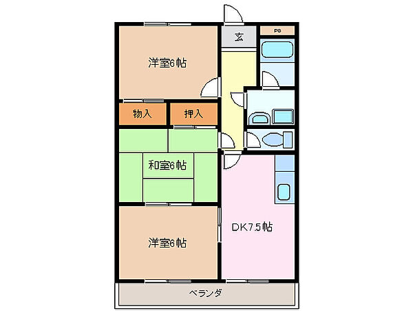 ロイヤルヒルズＢ棟 205｜三重県四日市市川島新町(賃貸アパート3DK・2階・57.70㎡)の写真 その2