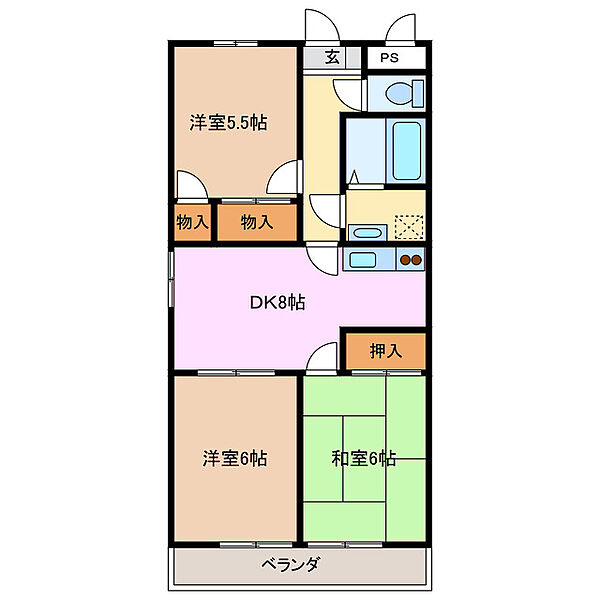 ファミール西浜田 北館 3A｜三重県四日市市西浜田町(賃貸マンション3DK・3階・57.70㎡)の写真 その2