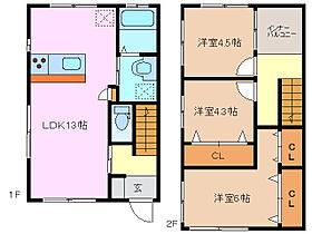 ＤＥＵＸ　ＣＯＣＯＴＴＥＳ(ドゥーココット） A ｜ 三重県四日市市中川原３丁目（賃貸テラスハウス3LDK・2階・70.38㎡） その2