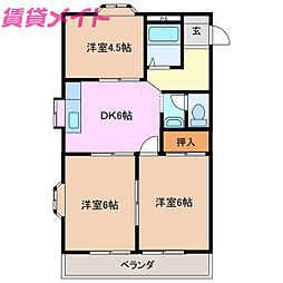 ロイヤルハイツ舞 3DKの間取図画像