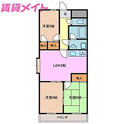 カームウェーブ 3DKの間取図画像