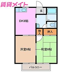 ビバリーハイツ 2DKの間取図画像
