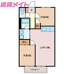 サープラス石塚B 2LDKの間取図画像