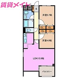 クオーレトラスト1 2LDKの間取図画像