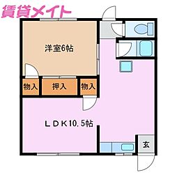 ハーベスト四日市 1LDKの間取図画像
