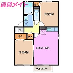 コモド楠B 2LDKの間取図画像