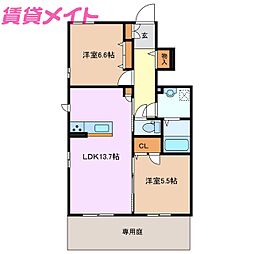 リーベルステージアエンデ 2LDKの間取図画像
