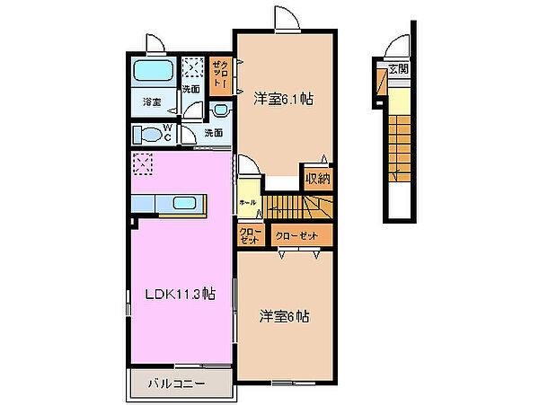 三重県鈴鹿市道伯町(賃貸アパート2LDK・2階・57.07㎡)の写真 その2