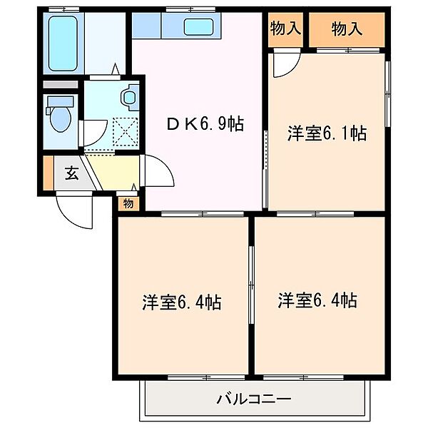 三重県鈴鹿市若松北２丁目(賃貸アパート3DK・1階・54.57㎡)の写真 その2