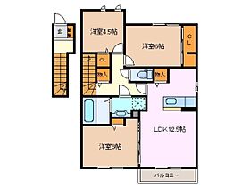 三重県鈴鹿市野町西３丁目（賃貸アパート3LDK・2階・74.06㎡） その2