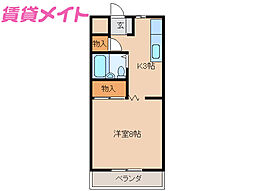 近鉄名古屋線 長太ノ浦駅 徒歩5分の賃貸マンション 3階1Kの間取り