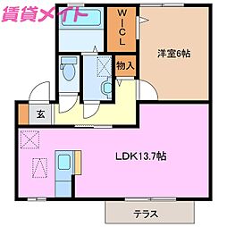 シダーフィールドA 1LDKの間取図画像