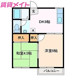 ハイツオオクラ2 2DKの間取図画像