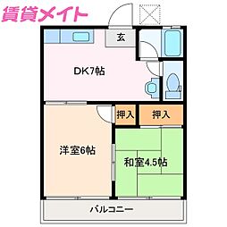 水谷アパート 2DKの間取図画像