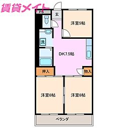 第2柴田ハイツ 3DKの間取図画像