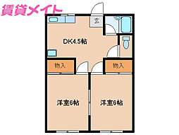サイレンス芸濃 1階2DKの間取り