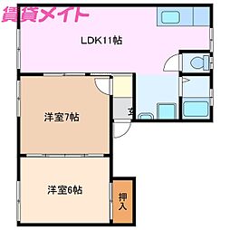 ヒルトップ小下A棟 2LDKの間取図画像