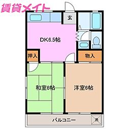 山中アパートA棟 2DKの間取図画像