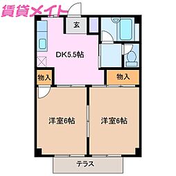 シティハイツ風 2Kの間取図画像