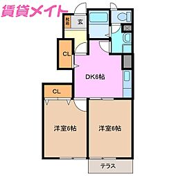 フィオーレ・プレッソ櫻A 2DKの間取図画像
