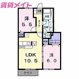 夢が丘ガーデンハイツ2棟 2LDKの間取図画像
