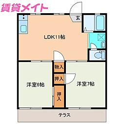 コーポみつB 2LDKの間取図画像