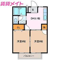 リバーサイドビラ3 2DKの間取図画像
