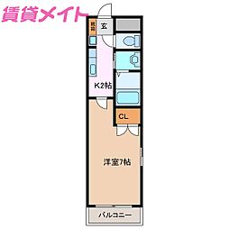 フェリーク鈴鹿 1Kの間取図画像