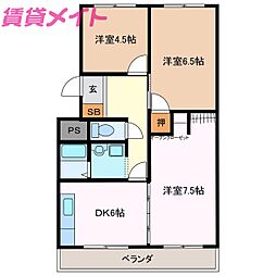 メゾン江ケ室 3DKの間取図画像
