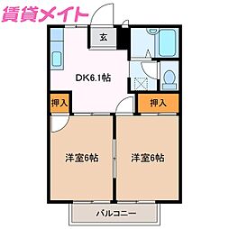 コーポ"ウィンフィールド"B 2DKの間取図画像
