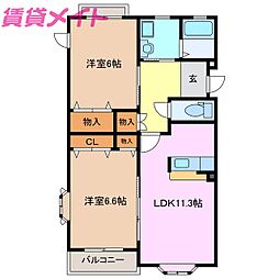 カサグランデヴィブレ 2LDKの間取図画像