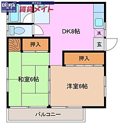 鳥居マンション 2DKの間取図画像