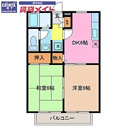 SouthCourtTwinB 2DKの間取図画像