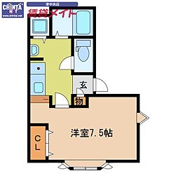 リッツハウス2八町 1Kの間取図画像