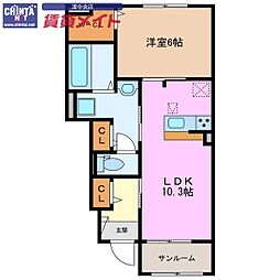 第三東雲A 1LDKの間取図画像