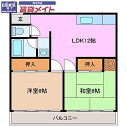 鳥居マンション 2LDKの間取図画像
