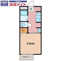 ピアコート栗真 1Kの間取図画像