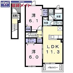 エクシブ1 2LDKの間取図画像